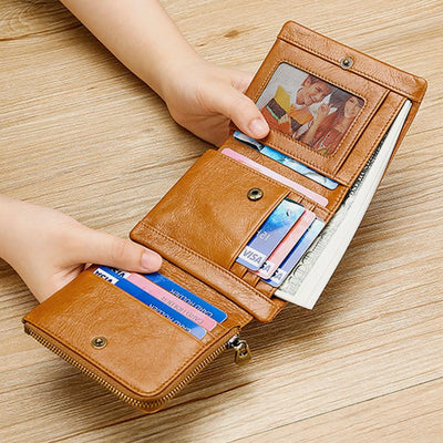 Genuine Leather RFID Trifold Vintage Wallet