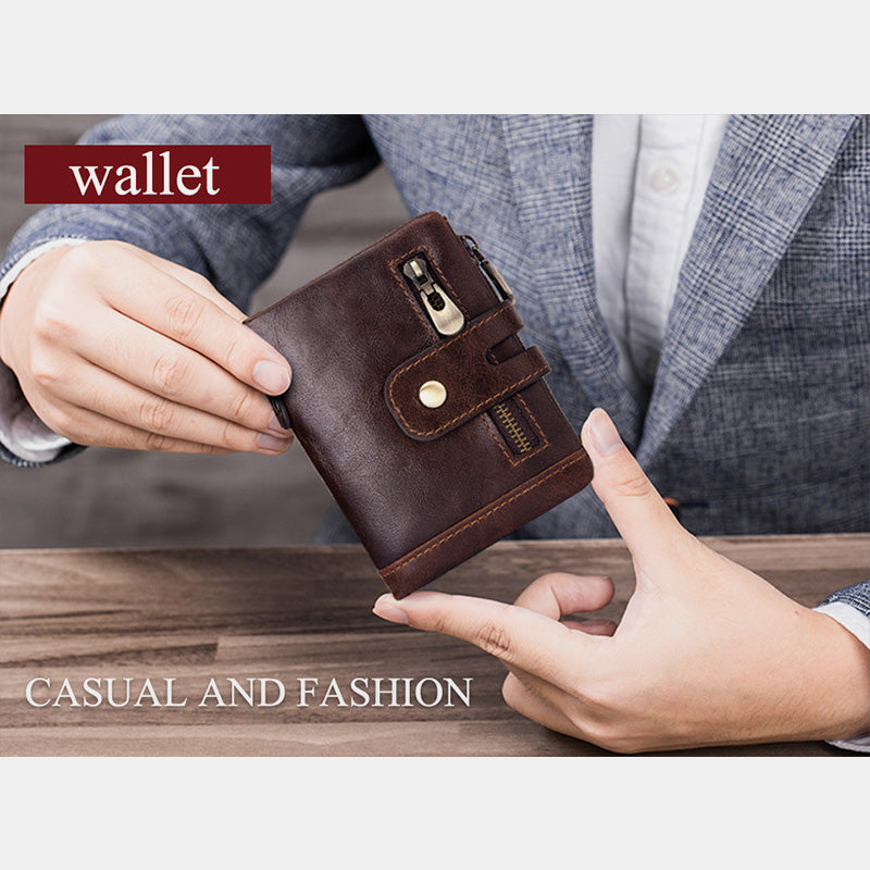 Multifunctional Genuine Leather RFID Bifold Wallet