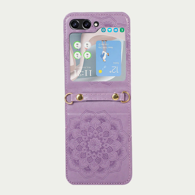 Phone Case For Z Flip5 Flower Pattern Leather Crossbody Case