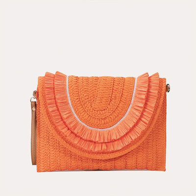 Tassel Beach Clutch for Women Raffia Woven Envelop Bag with Shoulder Strap