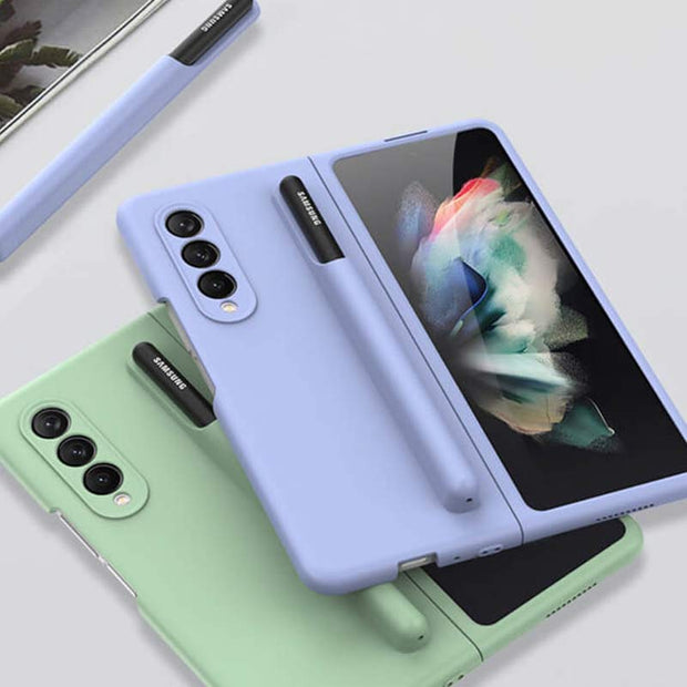 Samsung Galaxy Z Fold 3 Silicone Phone Case with Removable Pen Holder Corner Protection