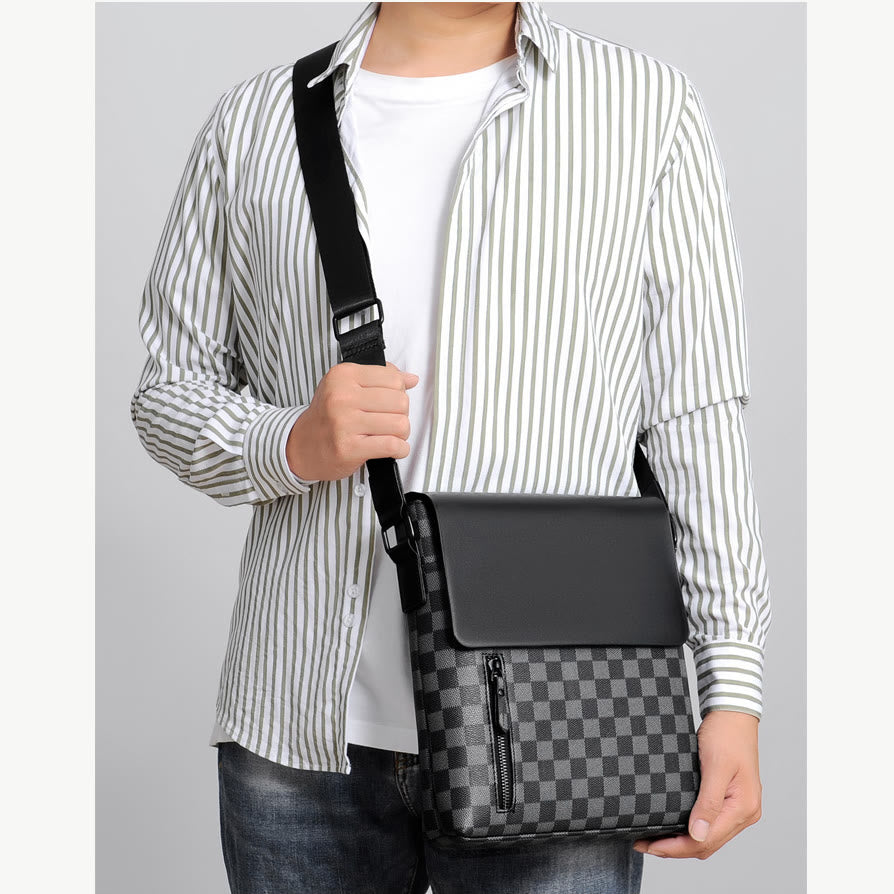 Men Small Plaid Messenger Bag Crossbody Purse for Work Business Satchel Travel