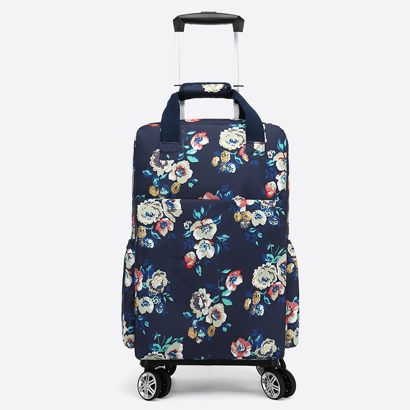 Floral Pull Rod Duffel Bag For Women Waterproof Shopping Cart