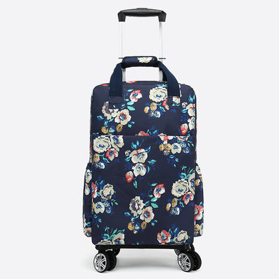 Floral Pull Rod Duffel Bag For Women Waterproof Shopping Cart