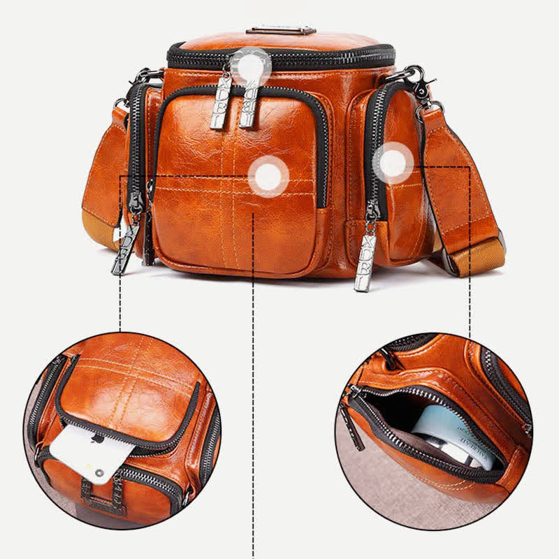 Retro Small Camera Bag for Women Oil Wax Leather Crossbody Purse