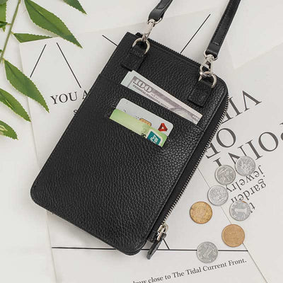 RFID Blocking Leather Phone Crossbody Wallet Bag with Adjustable Strap