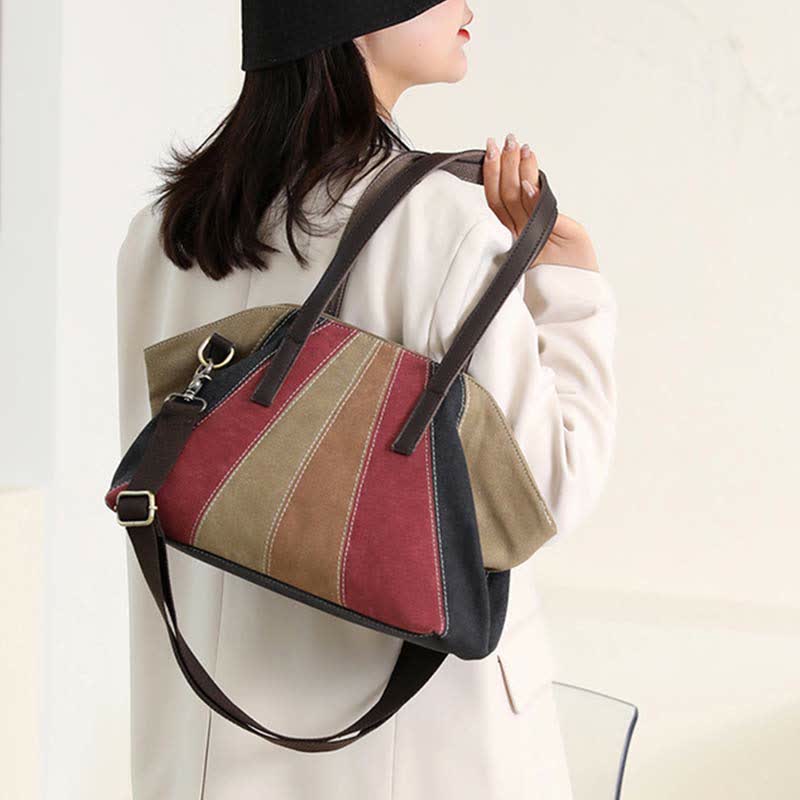 Women Ladies Colorblock Hobo Handbag Canvas Daily Purse Shoulder Tote