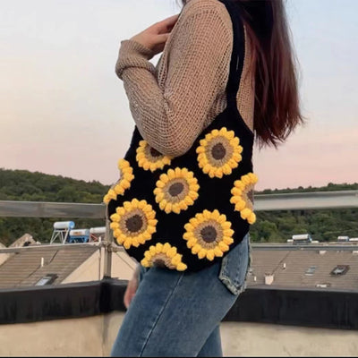 Cute Sunflower Handbag Crochet Hand Woven Shoulder Bag For Women