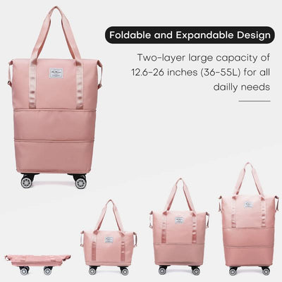 Expandable Rolling Duffel Bag with Detachable Wheels Large Shopping Tote Handbag Purses