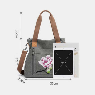 Floral Print Canvas Handbag for Women Top Handle Satchel Crossbody Bag