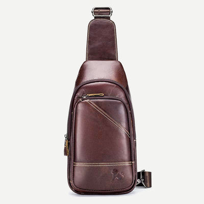 Cowhide Leather Waterproof Casual Sling Bag Daypack Shoulder Chest Bag