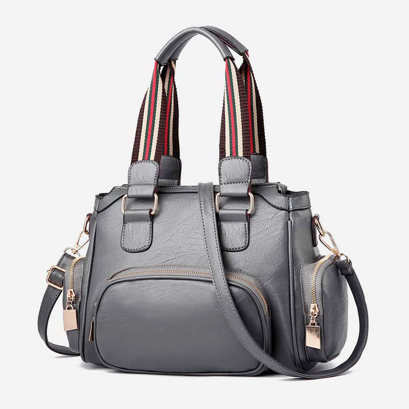 Women's Textured Leather Top-Handle Fashion Satchel Handbag with Crossbody Strap