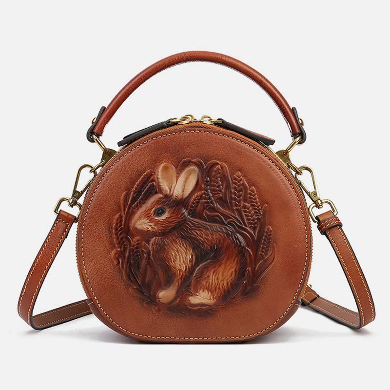 Retro Bunny Embossing Handbag Folk Custom Crossbody Leather Purse