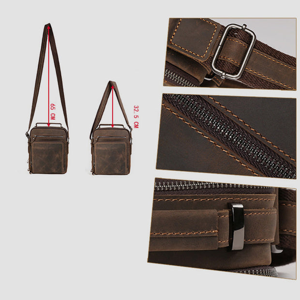 Small Messenger Bag for Men Multi-Pocket Genuine Leather Cross Body Bag