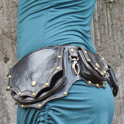 Limited Stock: Waist Bag For Women Medieval PU Leather Rivets Fanny Pack