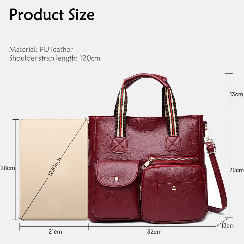 Multi-pocket Tote Bag for Women PU Leather Shoulder Bag Crossbody Handbag