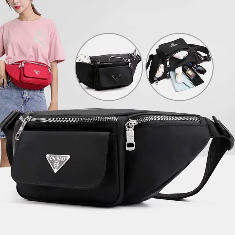 Multi-Pocket Nylon Waist Bag Lightweight Multi-Carry Chest Bag Waist Pack