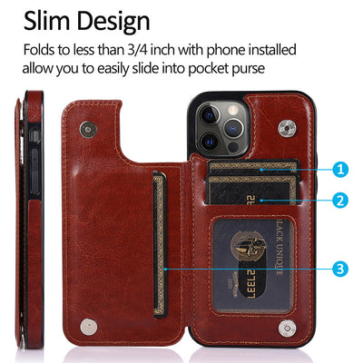 Compatible with iPhone 13 Pro Max Wallet Case Double Magnetic Clasp with Card Holder