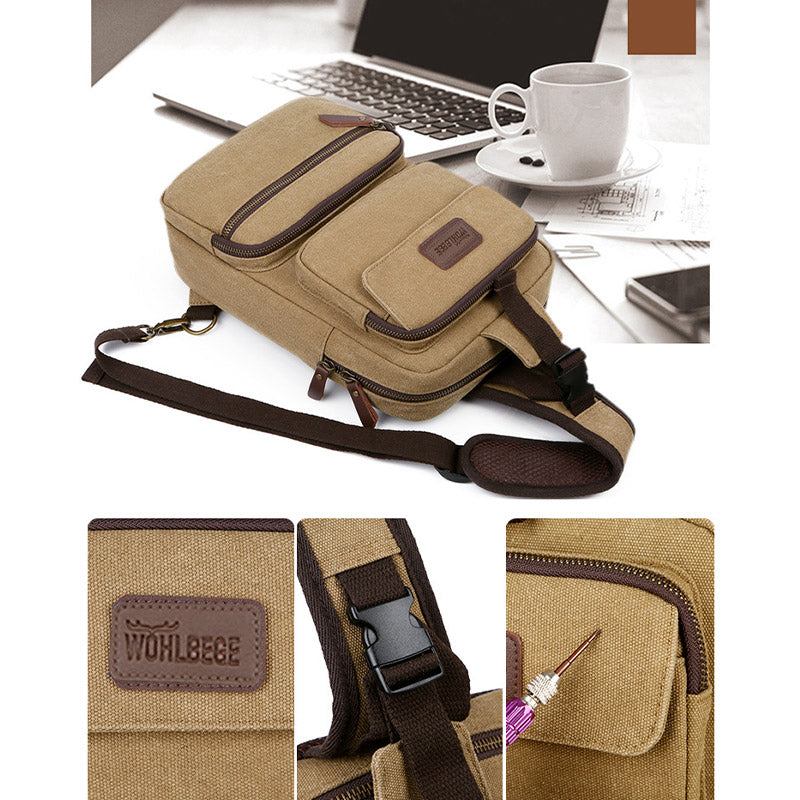 Men Canvas Sling Bag Multi-Pocket Scratch-Resistant Cross Body Bag