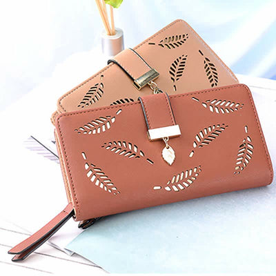 Large Leather Wallet for Women Hollow Out Long Ladies Clutch