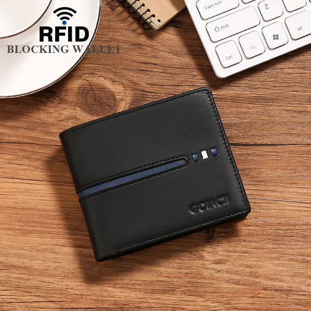 Men's Anti-theft Extra Capacity Slimfold Leather Wallet with RFID Blocking