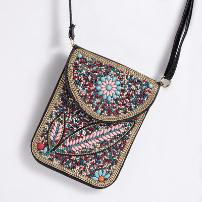 Bohemian Phone Bag Women Shell Flowers Pattern Magnetic Crossbody Bag