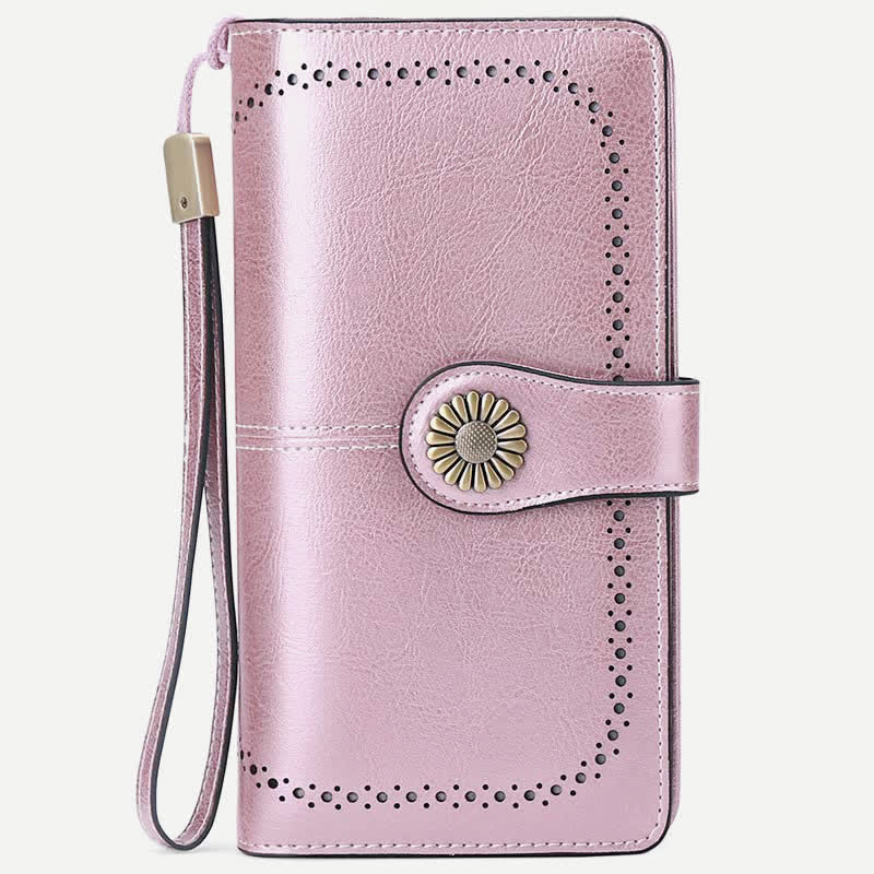 Women RFID Blocking Leather Wallet Multi-slot Credit Card Holder Clutch