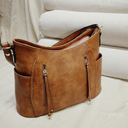 Elegant Shoulder Bag For Women Double Zipper Tassel Leather Purse