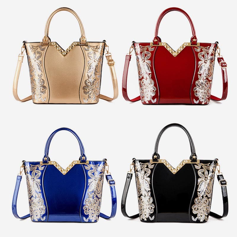 Tote Bag For Women Embroidered Sequin Diamond Patent Leather Handbag