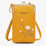 Elegant Embroidered Phone Bag Women Mini Crossbody Leather Purse