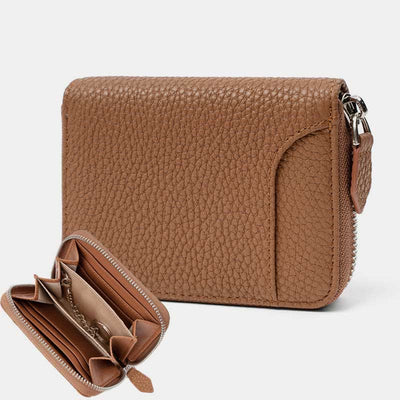 RFID Blocking Small Compact Zip Around Wallet Genuine Leather Coin Purse