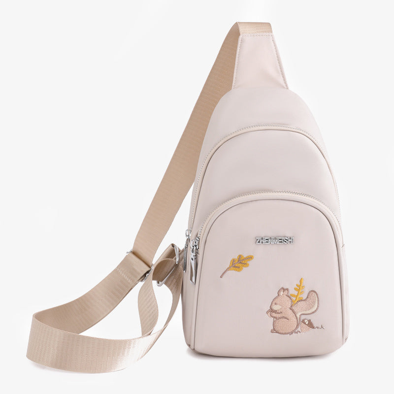 Cartoon Squirrel Embroidery Chest Bag For Women Oxford Crossbody Bag