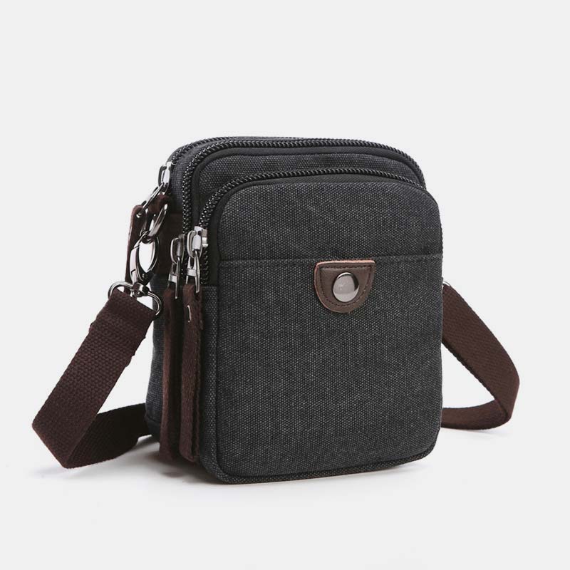 Multi-Pocket Men Canvas Crossbody Bag with Belt Loop Adjustable Shoulder Strap