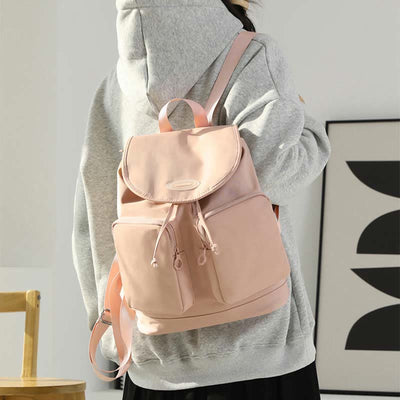 Backpack For Women Simple Drawstring Closure Waterproof Nylon Travel Bag