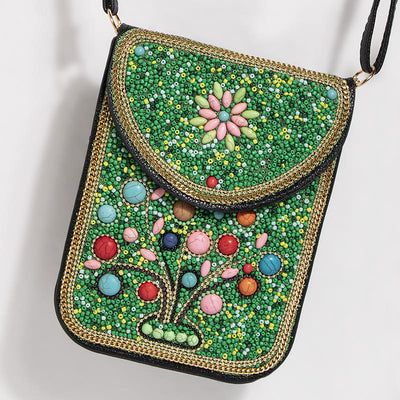 Bohemian Phone Bag Women Shell Flowers Pattern Magnetic Crossbody Bag