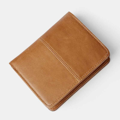 Men Bifold Wallet Real Leather RFID Blocking Short Wallet Coin Purse