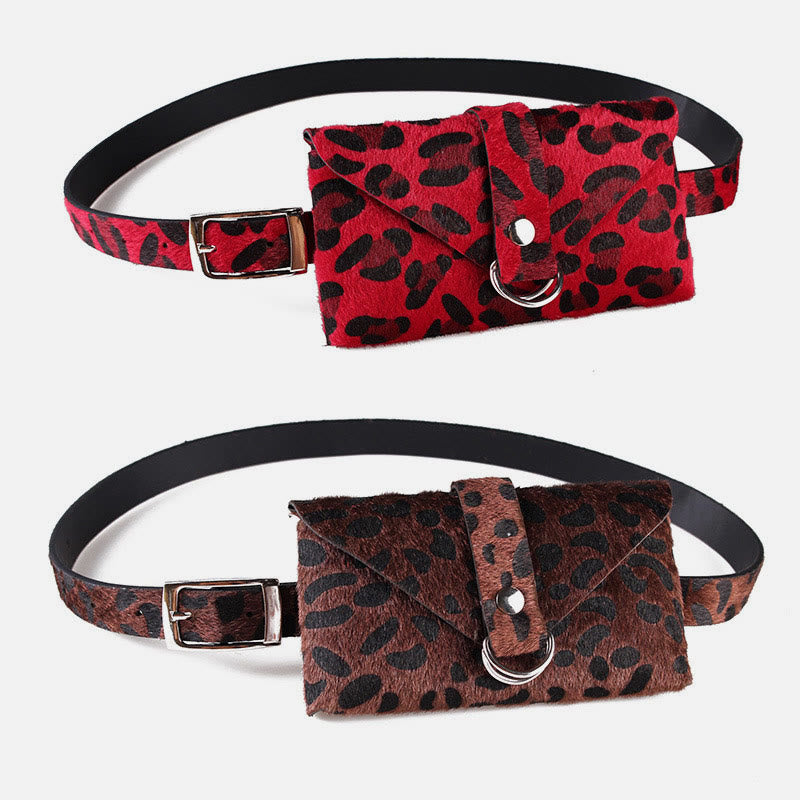 Leopard Pattern Waist Bag Women Artificial Horse Hair Belt Bag