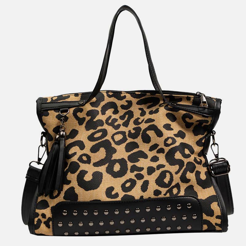 Leopard Print Tote For Women Commuter Rivet Durable Crossbody Bag