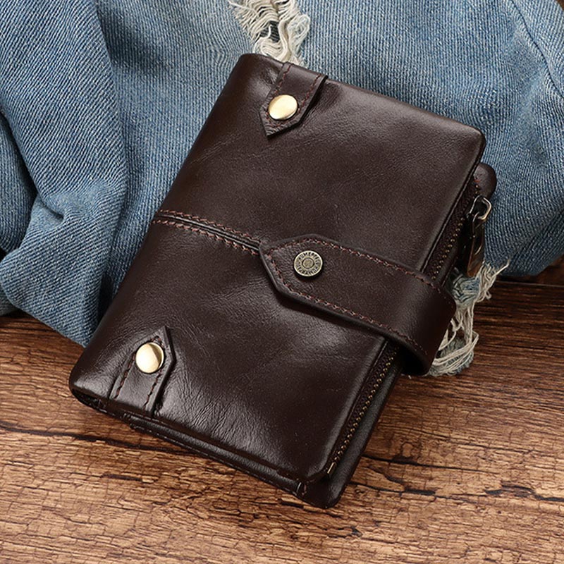 Billfold Passcase Wallets for Men Women Durable Genuine Leather Wallet