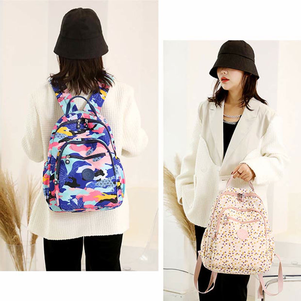 Backpack for Women Waterproof Multi-Compartment Printing Casual Nylon Lightweight Schoolbag