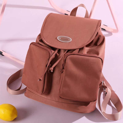 Backpack For Women Simple Drawstring Closure Waterproof Nylon Travel Bag