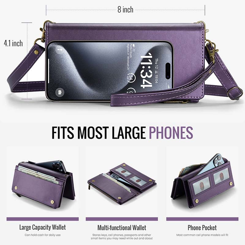 Crossbody Zipper Wallet Cell Phone Purse Phone Bag fit 6.7inch Phone