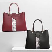 Women Elegant Handbag Snakeskin Texture Decor Durable Leather Tote