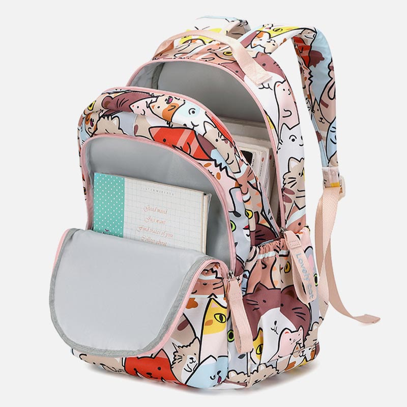 Backpack for Women Funny Cat Cartoon Printing Waterproof School Handbag