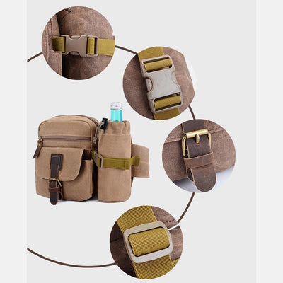 Canvas Belt Bag for Women Men Waist Bag Chest Bag with Bottle Pocket