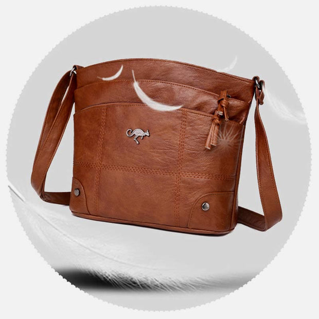 Minimalist Faux Leather Purse Triple Layer Vintage Women Crossbody Bag