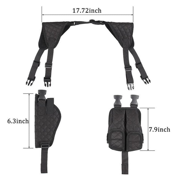 Concealment Black Nylon Universal Horizontal Shoulder Holster with Mag Pouch