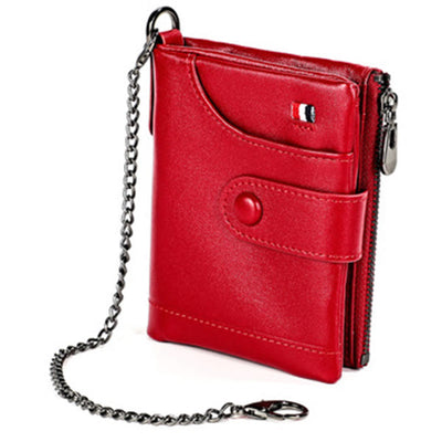 Rfid Blocking Leather Retro Wallet With Chain