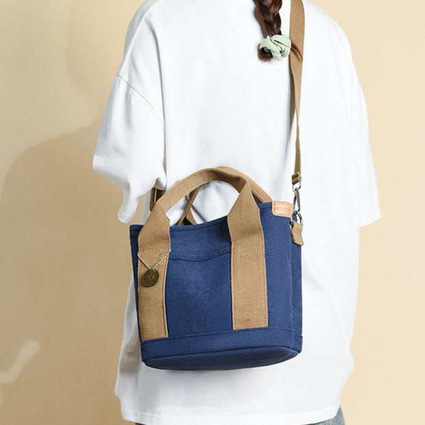 Portable Canvas Handbag Color Contrast Lightweight Crosswbody Bag Commuting Bag