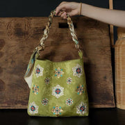 Embroidered Floral Handbag Women Bright Color Soft Underarm Bag